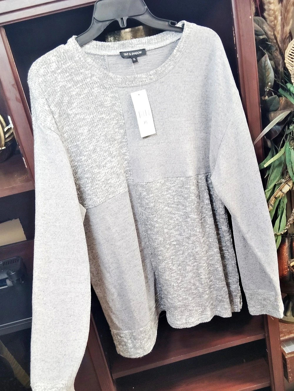 Tint & Shadow Patchwork Top Color Block Top in Gray XL NWT
